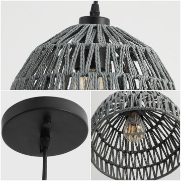 Campana 20" Bohemian Modern Woven Rattan/Iron LED Pendant